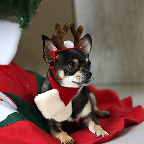 נהנה חג המולד חתול בגדים, גור קרני איילים כובע עם חג המולד צעיף, כלב ארנב תלבושות, סנטה איל קוספליי