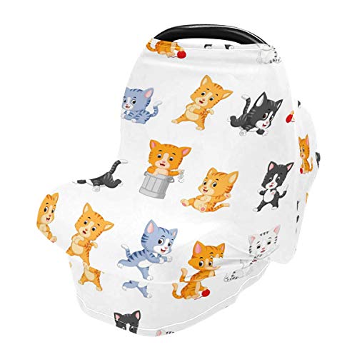 כיסויי מושב של חתולים חמודים של רכב לתינוק - צעיף הנקה, עגלת קניות, חופה של רכב רב -שימושי, לילד ולילדה