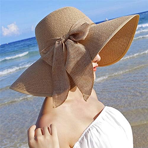 כובע קשת חוף מתקפל של נשים חוף כובע קש כובע שמש כובע 50+ כובע שוליים גדול מגלגל הגנה על UV קיץ תקליטון