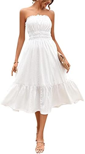 שמלת icodod לנשים 2023 בוהו בוהו בצבע מוצק צינור ללא שרוולים צוואר עליון מותניים ג'קארד שמלות ארוכות