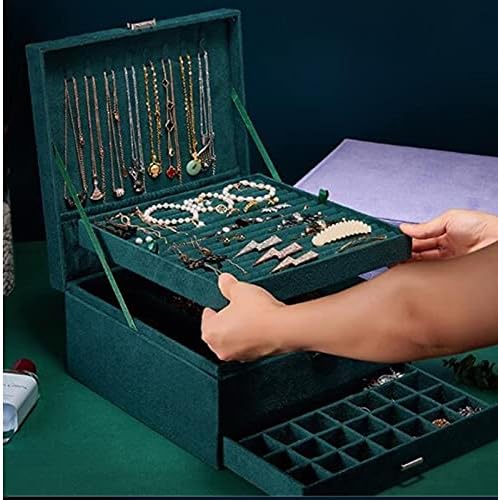 SMLJLQ קופסת תכשיטים יתר על המידה תכשיטים מארגן תכשיטים עגילי שרשראות טבעות טבעות אחסון קיבולת גדול