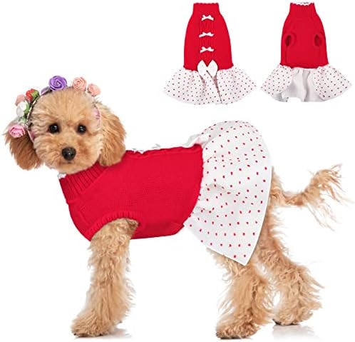 שמלת סוודר חג המולד של מיגוהי כלב, כלב קטן סוודרים חורפים מעילי גור עם חור רצועה, צווארון גולף סוודר