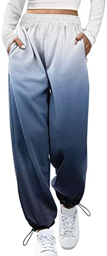 שיפוע צבע מכנסי טרנינג נשים גבוהה מותן סינץ תחתון רופף כושר מכנסיים עם כיסים כושר ספורט אימון זיעה מכנסיים
