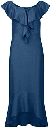שמלת מקסי של Fragarn לנשים פלוס גודל, אופנה לנשים סקסית פרע שרוולים ללא שרוולים הדפס מוצק שמלה לא סדירה
