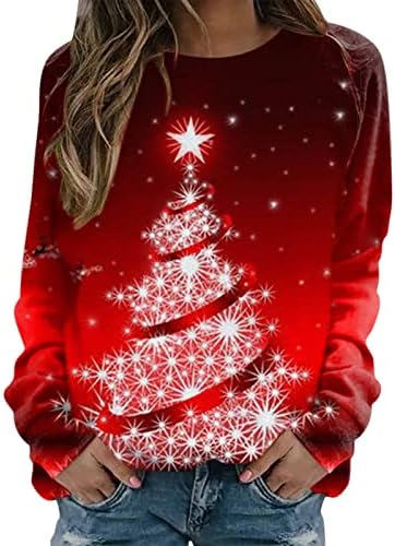 גרפי חולצות חמוד חולצות טרנדי ארוך שרוול סוודר צווארון עגול חג המולד חולצות רופף נשים סווטשירט