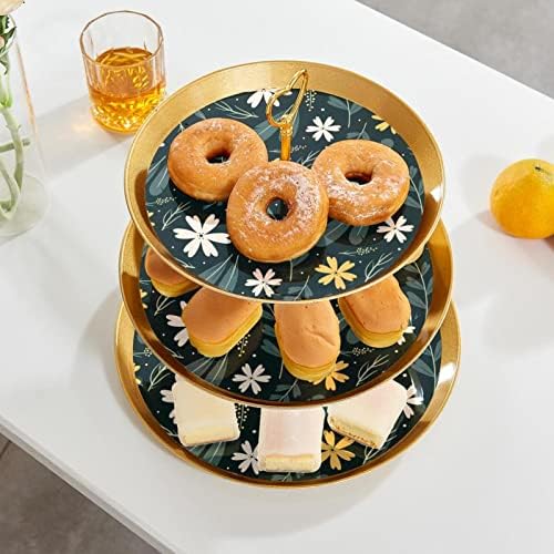 עוגת עומד סט של 3, פרחוני ועלים הכן תצוגת שולחן קינוח דוכן הקאפקייקס לחתונה תינוק מקלחת חגיגה