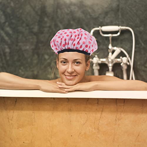 כובעי מקלחת סאטן סאטן מצנפת, כובע מקלחת 2 יחידות לנשים, כובע רחצה לשימוש חוזר כובעי שיער מקלחת תלת שכבתיים