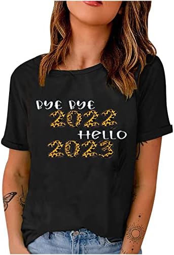 קצר שרוול חולצות לנשים מקרית קצר שרוול חג חולצות ביי ביי 2022 שלום 2023 הדפסת חולצות חולצה