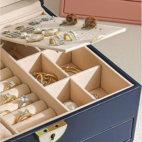 מארגן קופסאות תכשיטים בהתאמה אישית של Tanokay, עור 2 שכבות מארז אחסון תכשיטים גדול עם מנעול ומפתח לעגילים