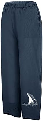 מכנסי קפרי מזדמנים לנשים קיץ כותנה פשתן מכנסיים קצוצים מדפסים פרחוניים מכנסי טרנינג רחבים טרנדיים עם