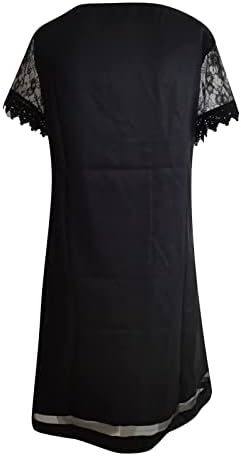 שמלת שרוול קצר תפרים תחרה מזדמן לנשים שמלת קוקטייל קיץ שמלת משמרת רופפת עם צווארון מודפס