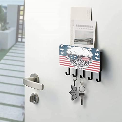 קיגאי אמריקאי דגל וגולגולת מפתח קולב ארגונית עם 5 מפתח ווים, מיני דואר אחסון קיר הר מפתח מחזיק מדף לכניסה