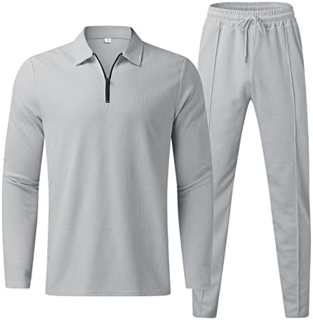 חליפות מסלול לגברים 2 חלקים תלבושות רוכסן רוכסן שרוול ארוך חולצות גולף ומכנסיים סט ספורט נוח נוח מזדמן.