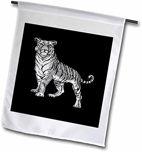 3drose tiger Line Art ציור אמנות קעקוע בשחור לבן - דגלים