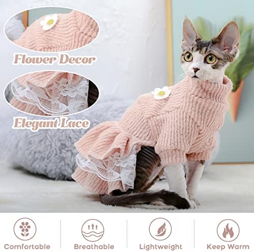 Bonaweite Sphynx שמלת סוודר חתול חסר שיער בגדי חתול סרוגים נושמים לסתיו חורף, צוואר גולף חיות מחמד חצאיות