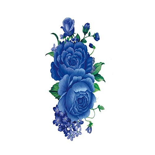 מדבקת קעקוע קעקוע פרחי ורד כחול עם דפוס פרחי שזיף גדול ומדבקת קעקוע אטום למים