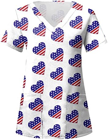 4 ביולי חולצות לנשים דגל ארה ב קיץ שרוול קצר חולצה עם 2 כיסים חולצות בגדי עבודה מזדמנים לחג