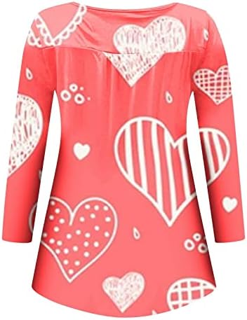 נשים של חג האהבה טוניקת חולצות לב מודפס או צוואר כפתור חולצות מקרית קומפי ארוך שרוולים חולצות רופף טי