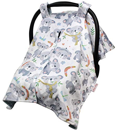 כיסוי חופה של מושב מכונית לתינוק - דובי קואלה תינוקות ופרפרים עם נקודה מינקית תכלת