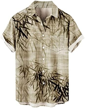 גברים הוואי מקרית קיץ חולצות קצר שרוול מודפס כושר חוף כפתור למטה חולצות עם כיס זכר חולצות