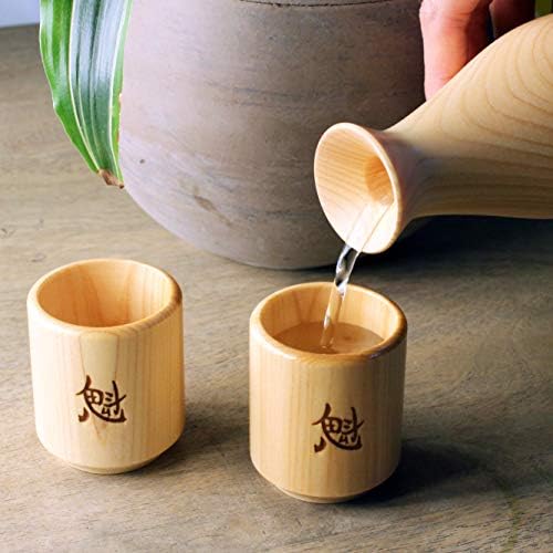 כוסות סאקה מעץ מסורתיות יפניות מסורתיות, סט של 2, ישר, בעבודת יד ביפן